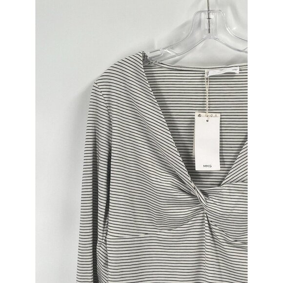MNG Mango Stripedd Knot V Neck Long Sleeve T Shirt Sz XL NWT - Picture 4 of 8